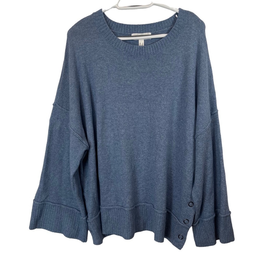 Addition Elle Slate Blue Scoop-Neck Sweater with Side Buttons